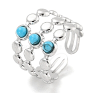 304 Stainless Steel Synthetic Turquoise Cuff Rings, Round Wide Band Open Rings for Women Men, Stainless Steel Color, 15mm, Inner Diameter: Adjustable(G-Z056-05P-01)