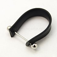 Rubber Cord Ring Components, with Brass Findings, Black, 10x19~28mm(X-EJEW-G113)