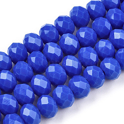 Opaque Solid Color Glass Beads Strands, Faceted, Rondelle, Royal Blue, 10x8mm, Hole: 1mm, about 63~65pcs/strand, 49~50cm(EGLA-A034-P10mm-D32)