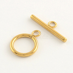 304 Stainless Steel Ring Toggle Clasps, Real 24k Gold Plated, Ring: 19x14x2mm, Hole: 3mm, Bar: 24.5x7x2.5mmm, Hole: 3mm(STAS-Q179-01G)