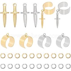 Unicraftale DIY Dagger Charm Cuff Ring Making Kit, Including Stainless Steel Open Ring Findings, 304 Stainless Steel Pendants & Jump Rings, Golden & Stainless Steel Color, 28Pcs/box(DIY-UN0003-66)