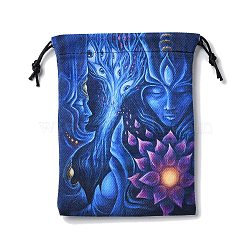 Printed Velvet with Linen Storage Bags, Drawstring Pouches Packaging Bag, Rectangle, Blue, 18x13cm(AJEW-D058-01B)