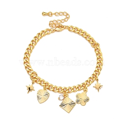 Brass Micro Pave Cubic Zirconia Bracelets, Alloy Enamel Charm Bracelet for Women, Real 18K Gold Plated, 6-3/4 inch(17.2cm), Pendant: 7~15x4~12.5mm(BJEW-U008-04G)