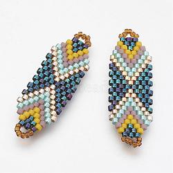 MIYUKI & TOHO Handmade Japanese Seed Beads Links, Loom Pattern, Steel Blue, 35x12x2mm, Hole: 1~2mm(SEED-S010-SP-14)