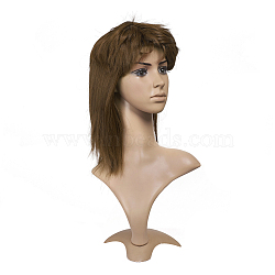 Mullet Wigs for Men, Fancy Party Accessory Cosplay Wigs, Full Head Wigs, Heat Resistant High Temperature Fiber, Long & Curly Hair, Touqee, Light Brown, 13.7inches(35cm)(OHAR-G007-01)