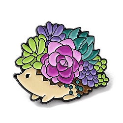 Flower Animals Alloy Enamel Pin Brooches, for Backpack Clothes, Hedgehog, 28x33x1.4mm(JEWB-C029-01C-EB)