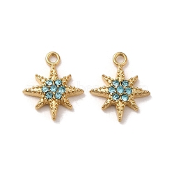 304 Stainless Steel Rhinestone Charms, Real 14K Gold Plated, Star Charm, Aquamarine, 11.5x9.5x2mm, Hole: 1mm(STAS-L022-304G-04)
