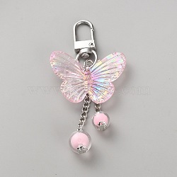 Butterfly Acrylic Pendant Decorations, Alloy Clasps Charms for Bag Ornaments, Platinum, 105.5mm(HJEW-WH0673-10P)