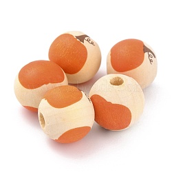 Autumn Theme Natural Wooden Beads, Round with Pumpkin Pattern, Chocolate, 16x15mm, Hole: 4mm(WOOD-O005-03D)