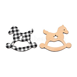 Single-Sided Printed Wood Big Pendants, Rocking Horse Charm with Tartan Pattern, Black, 70x79x2.5mm, Hole: 2mm(WOOD-N005-92A)