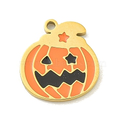 Halloween Theme Ion Plating(IP) 304 Stainless Steel Enamel Charms, Golden, Pumpkin, 15x14x1.5mm, Hole: 1.5mm(STAS-M011-03B)