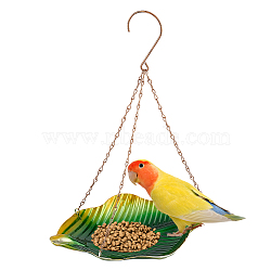 AHADERMAKER 1Pc Leaf Iron Bird Hanging Feeder Tray, Outdoor Bird Feeder, Garden Branch Decoration Container, Yellow Green, 360x260x160mm(AJEW-GA0007-34)