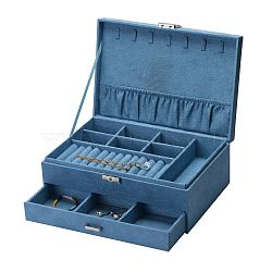 Velvet & Wood Jewelry Boxes, Portable Jewelry Storage Case, with Alloy Lock, for Ring Earrings Necklace, Rectangle, Cornsilk, 27.3x19.5x10.3cm(VBOX-I001-04D)