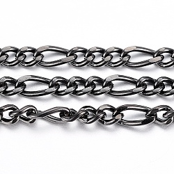 304 Stainless Steel Figaro Chains, Unwelded, with Spool, Faceted, Electrophoresis Black, 4~6x3x0.8mm, about 32.8 Feet(10m)/roll(CHS-H016-04B-10M)
