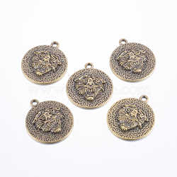 Alloy Pendants, Lead Free and Cadmium Free, Flat Round with Lion, Antique Bronze, 39mm in diameter, 1.5mm thick, hole: 3.5mm(X-EA11823Y-AB)