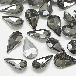 Pointed Back Glass Rhinestone Cabochons, Back Plated, Faceted, teardrop, Black Diamond, 8x5x3mm(RGLA-T082-5x8mm-03)