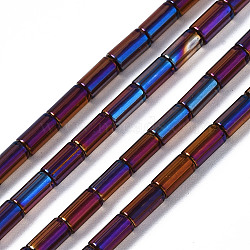 Electroplate Transparent  Glass Beads Strands, Two Tone, Column, Purple, 5x2.5mm, Hole: 0.8mm, about 72~75pcs/strand, 13.98 inch~14.25 inch(35.5~36.2cm)(EGLA-T023-02-D02)