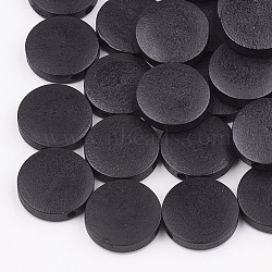 Natural Pear Wood Beads, Dyed, Flat Round, Black, 15x4mm, Hole: 1.8mm(WOOD-T009-1.5cm-01)