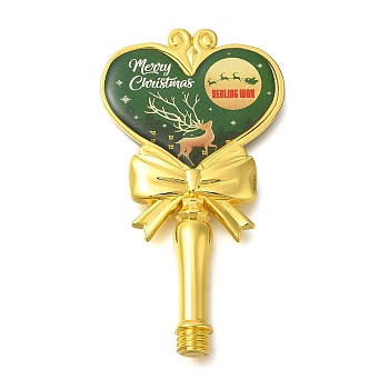 Christmas Deer Print Brass & Resin Wax Stamp Handles, for Wax Seal Stamp, Heart Shape, Golden, Sea Green, 77x42x8.5mm