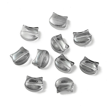 Electroplate Glass Beads, Pearl Luster Plated, Cat Shape, Gray, 8x10x5mm, Hole: 1.2mm