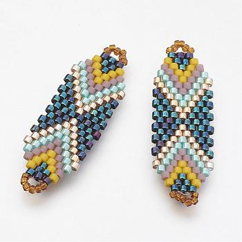 MIYUKI & TOHO Handmade Japanese Seed Beads Links, Loom Pattern, Steel Blue, 35x12x2mm, Hole: 1~2mm