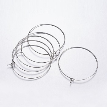 Brass Wine Glass Charm Rings Hoop Earrings, Platinum Color, Nickel Free, 20 Gauge, 35x0.8mm