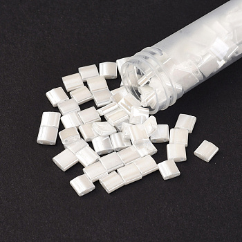 MIYUKI TILA Beads, Japanese Seed Beads, 2-Hole, (TL420) White Pearl Ceylon, 5x5x1.9mm, Hole: 0.8mm, about 590pcs/50g