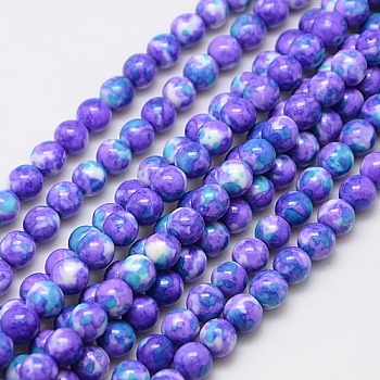 Synthetic Ocean White Jade Beads Strands, Dyed, Round, Medium Slate Blue, 6mm, Hole: 1mm, about 66pcs/strand, 15.74 inch