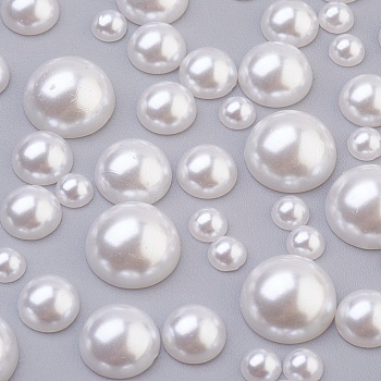 ABS Plastic Imitation Pearl Cabochons, Half Round, White, 5~12x2.5~6mm