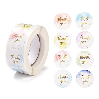 1 Inch Thank You Stickers, Self-Adhesive Stickers, Roll Sticker, Flat Round with Word Thank You, for Party Decorative Presents, Colorful, 2.5cm, 500pcs/roll