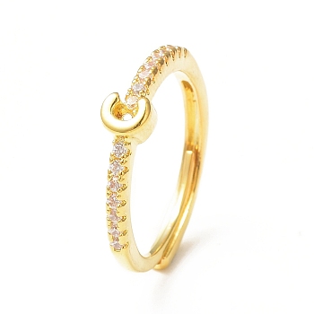 Clear Cubic Zirconia Initial Letter Adjustable Ring, Golden Brass Jewelry for Women, Letter.C, Inner Diameter: 18mm