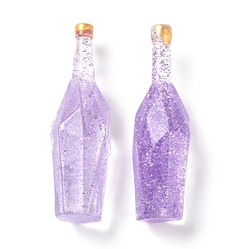 Dummy Bottle Transparent Resin Cabochon, with Glitter Powder, Lilac, 41.5x12.5x12.5mm