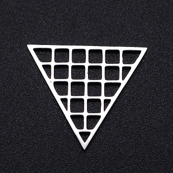 Tarnish Resistant 201 Stainless Steel Filigree Joiners Links, Laser Cut, Triangle with Grid, Stainless Steel Color, 17x20x1mm