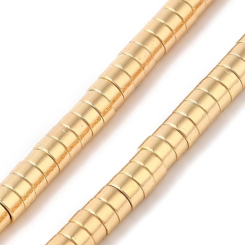 Electroplated Non-magnetic Synthetic Hematite Beads Strands, Heishi Beads, Flat Round/Disc, Golden Plated, 4.5x2mm, Hole: 1.2mm, about 188pcs/strand, 16.54''(42cm)