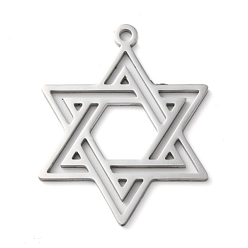 304 Stainless Steel Pendants, Star of David Charms, Stainless Steel Color, 37.5x29.5x1.5mm, Hole: 2mm