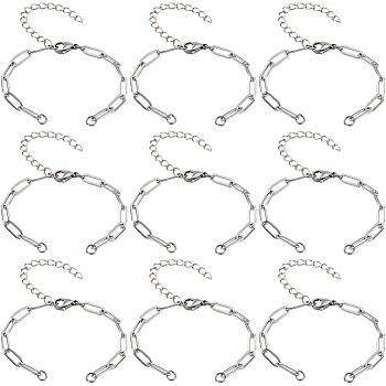 12Pcs 304 Stainless Steel Paperclip Chain Bracelet Making, Fit for Connector Charms, with Lobster Claw Clasps, Stainless Steel Color, 5-3/4x1/8 inch(14.5x0.4cm)