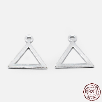 925 Sterling Silver Charms, Triangle, Silver, 11x10x0.5mm, Hole: 1mm