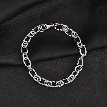 Tarnish Resistant 304 Stainless Steel Figaro Chain Bracelets, Textured, with Lobster Claw Clasps, Stainless Steel Color, 8-3/8 inch(21.4cm), 6.5mm