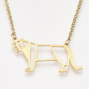 201 Stainless Steel Pendant Necklaces, with Cable Chains, Tiger, Golden, 17.7 inch(45cm), 2mm, Tiger: 21.5x39x1mm