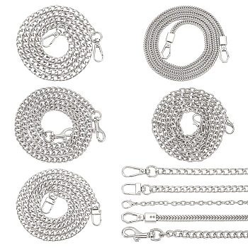 WADORN 5Pcs 5 Styles Alloy & Iron Chain Bag Straps, with Clasp, Platinum, 1000~1012mm, 1pc/style