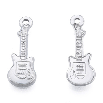 201 Stainless Steel Pendants, Guitar, Stainless Steel Color, 25.5x9x2mm, Hole: 1.6mm