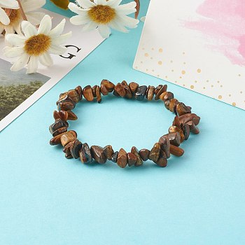 Natural Tiger Eye Chip Beads Stretch Bracelets for Children, Inner Diameter: 1-7/8 inch(4.8~5.1cm)