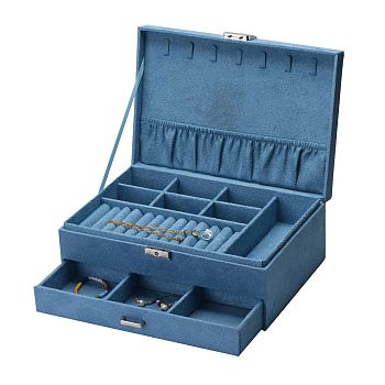 Velvet & Wood Jewelry Boxes, Portable Jewelry Storage Case, with Alloy Lock, for Ring Earrings Necklace, Rectangle, Cornsilk, 27.3x19.5x10.3cm