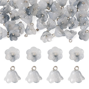 38Pcs Glass Charms, Flower, with Platinum Tone Brass Loop & Glitter Powder, Gradient Color, Gray, 10.5x11mm, Hole: 2mm
