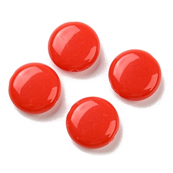 Opaque Acrylic Beads, Flat Round, Red, 12x4.5mm, Hole: 1.2mm, about 1100pcs/500g