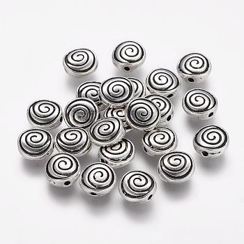 Tibetan Style Alloy Flat Round Carved Vortex Beads, Cadmium Free & Lead Free, Antique Silver, 8x4mm, Hole: 1.5mm, about 1250pcs/1000g