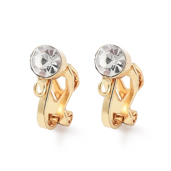 304 Stainless Steel Clip-on Earring Findings with Cubic Zirconia, with Loops, Golden, 16x5mm, Hole: 1.8mm
