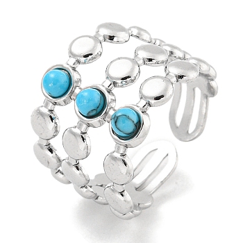 304 Stainless Steel Synthetic Turquoise Cuff Rings, Round Wide Band Open Rings for Women Men, Stainless Steel Color, 15mm, Inner Diameter: Adjustable