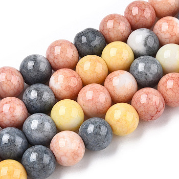 Opaque Crackle Glass Round Beads Strands, Imitation Stones, Round, Champagne Yellow, 10mm, Hole: 1.5mm, about 80pcs/strand, 30.31~31.10 inch(77~79cm)