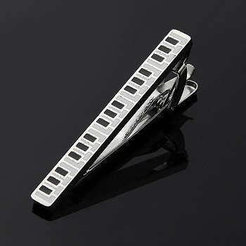 Piano Keys Stainless Steel Tie Clips, Suit and Tie Accessories, Platinum, 55x20mm